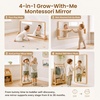 image:imageWoodtoe 4in1 Montessori Mirror with Bar Adjustable Tummy Time Floor Mirror Baby Pull to Stand Toy Natural Unpainted Solid Wood Frame Baby Pull Up Bar Developmental Toys for Nursery Large Size