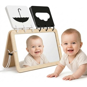 image:imageWoodtoe 2in1 Tummy Time Mirror 0180Adjustable Angle Montessori Baby Toy DoubleSided Design with High Contrast Black amp White Cards Shatterproof Baby Mirror for 018 Months Newborns Infants