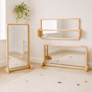 image:imageWoodtoe 4in1 Montessori Mirror with Bar Adjustable Tummy Time Floor Mirror Baby Pull to Stand Toy Natural Unpainted Solid Wood Frame Baby Pull Up Bar Developmental Toys for Nursery Large Size