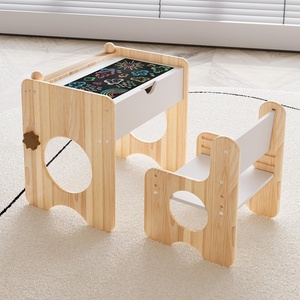 image:imageWoodtoe Kids Table and Chair Set with Storage amp Chalkboard Height Adjustable Toddler Chair Montessori Art Table and Chair Set Natural Wooden Activity Table Drawing Dinner Desk for Baby Toddlers 1