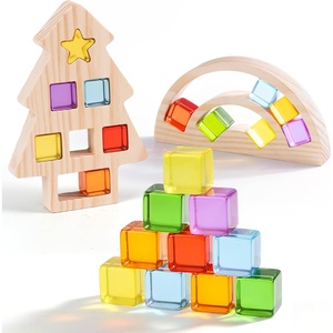 image:imageWoodtoe Rainbow Building Blocks for Toddlers 24 PCS Acrylic Gem Cubes Stacking Blocks Montessori Stacking Toy for 3 4 5 6 Year Old Educational STEM Creative Sensory Toy Gifts for Kids Boys GirlsRainbow and Tree Frame Blocks Set