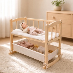 image:imageWoodtoe 2in1 Wooden Baby Doll Crib with Storage Basket Fits to 20 Dolls